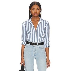 Frank & Eileen Blue White Striped Button Down Shirt Size Medium 100% Cotton